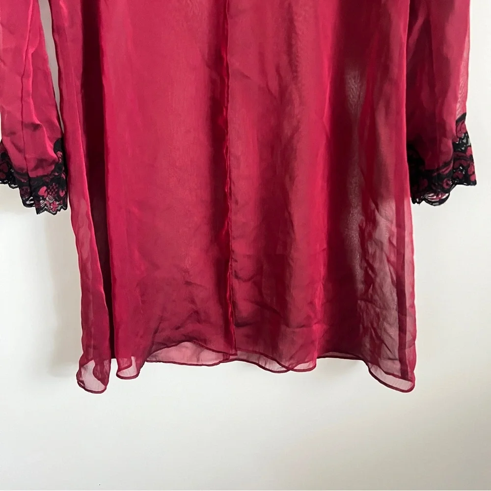 Frederick’s of Hollywood Y2K Burgundy Red Long Sleeve Slip Cover Dress Lingerie - Picture 4 of 10